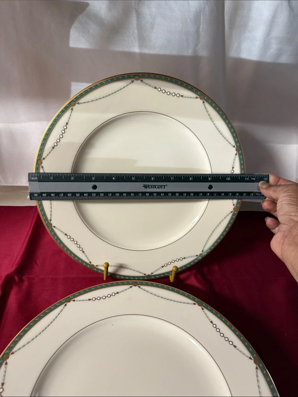 Vintage Mikasa Dinner Plates Set, Laurent Teal & Gold, 4 Pieces
